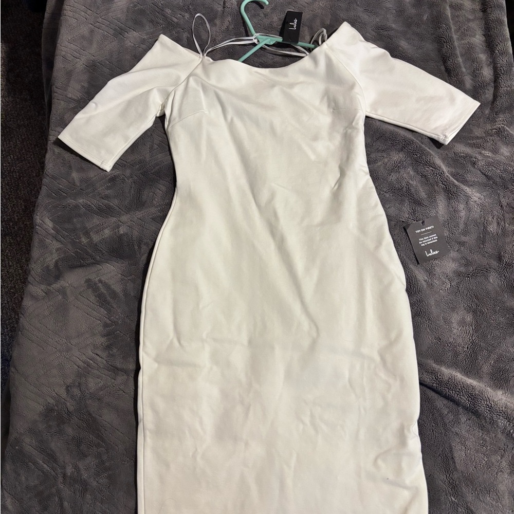 White Off-Shoulder 3/4 Sleeve Dress